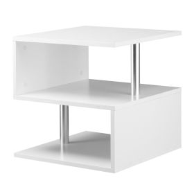 HOMCOM Lift Top Coffee Table Designer S-Shaped White 3-Tier Side Table Multi Level with 2 Steel Support Poles