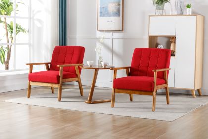 Accent Chairs Set of 2 with Side Table, Mid Century Modern Accent Chair, Wood and Fabric Armchairs Side Chair