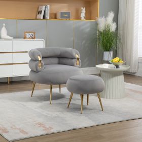 COOLMORE Upholstered Velvet Barrel Accent Chair with Ottoman,Accent Comfy Lounge Arm Chair and Footrest Stool Set