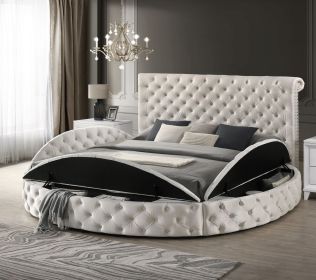 Luxurious 1pc Glam King Tufted Headboard Upholstered Storage Round Bed Footboard Storage Wooden Bedroom Furniture Ivory