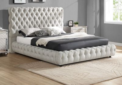 1pc Contemporary Upholstered King Bed Tufted Headboard and Footboard Bedroom Furniture Dove Gray