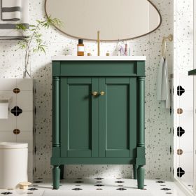 24'' Bathroom Vanity With Top Sink, 2-Tier Modern Bathroom Storage Cabinet, Single Sink Bathroom Vanity, Large Storage Shelves (Color: green)