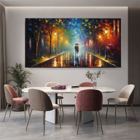 Hand Oil Pianting Abstract Romantic City Landscape Oil Painting On Canvas Large Wall Art Hand Painted Colorful Tree Painting Modern Wall Decor (style: 01, size: 60X90cm)