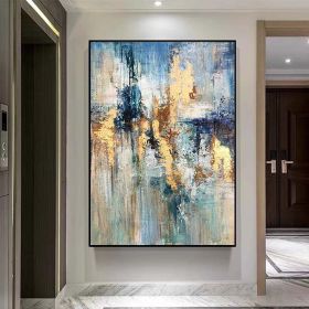 Handmade Oil Painting Abstract Gold Foil Wall Decor Hand Painted Canvas living room bedroom luxurious decoration Frameless Only Canvas (style: 02, size: 60X90cm)