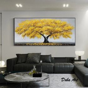 Oil Painting 100% Handmade Hand Painted Wall Art On Canvas Yellow Tree Plant Horizontal Abstract Modern Home Living Room Bedroom Luxurious Decora (style: 01, size: 70x140cm)
