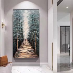 Hand painted Couples painting Couples Walking on a forest path Spiritual Art Landscape oil painting on canvas Tree art palette knife art (style: 01, size: 70x140cm)