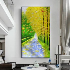 Hand painted Couples painting Couples Walking on a forest path Spiritual Art Landscape oil painting on canvas Tree art palette knife art (style: 05, size: 40x80cm)
