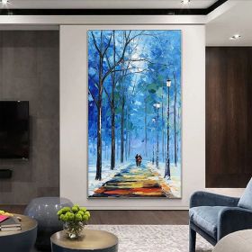 Hand painted Couples painting Couples Walking on a forest path Spiritual Art Landscape oil painting on canvas Tree art palette knife art (style: 02, size: 40x80cm)