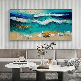 Hand Painted Oil Painting Original The Waves Abstract Beach Painting With Living Room Hallway Bedroom Decorative Painting (style: 01, size: 70x140cm)