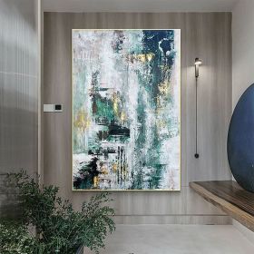 Handmade Hand Painted Oil Painting Storm Wall Art Dark Green Gold Foil Modern Living Room Hallway Bedroom Luxurious Decorative Painting (style: 01, size: 50X70cm)