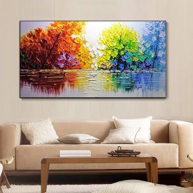 Hand Oil Painting Large Size Abstract Trees Landscape Oil Painting On Canvas Modern Pop Art Wall Picture For Home Decoration (style: 01, size: 75x150cm)