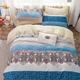 Hannah Blue Damask 100% Cotton 3 pcs Comforter Set (size: KING)