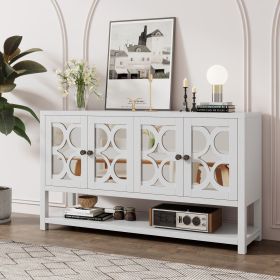 Elegant Retro Console Table/Storage Cabinet/Sideboard with Mirrored Doors,Spacious Shelves,and Durable Acacia Wood Legs - Perfect for Living Room (Color: Antique White, Material: Solid Wood+MDF)