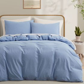 100% Washed Cotton Duvet Cover Set, Durable Fade-Resistant Natural Bedding Set (No Comforter) (Color: Light Blue, size: TWIN)