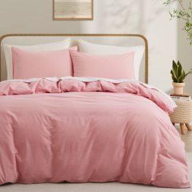 100% Washed Cotton Duvet Cover Set, Durable Fade-Resistant Natural Bedding Set (No Comforter) (Color: Pink, size: TWIN)