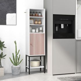57 Inch Bathroom Tall Cabinet with 1 Door and 4 Shelves Narrow Storage Unit (Color: White)