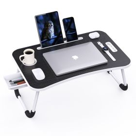 Foldable Laptop Table Portable Lap Desk Bed Table Tray Laptop Stand with Cup Holder & Tablet Slot & Lifting Handle for Working Writing Drawing & (Color: Black)